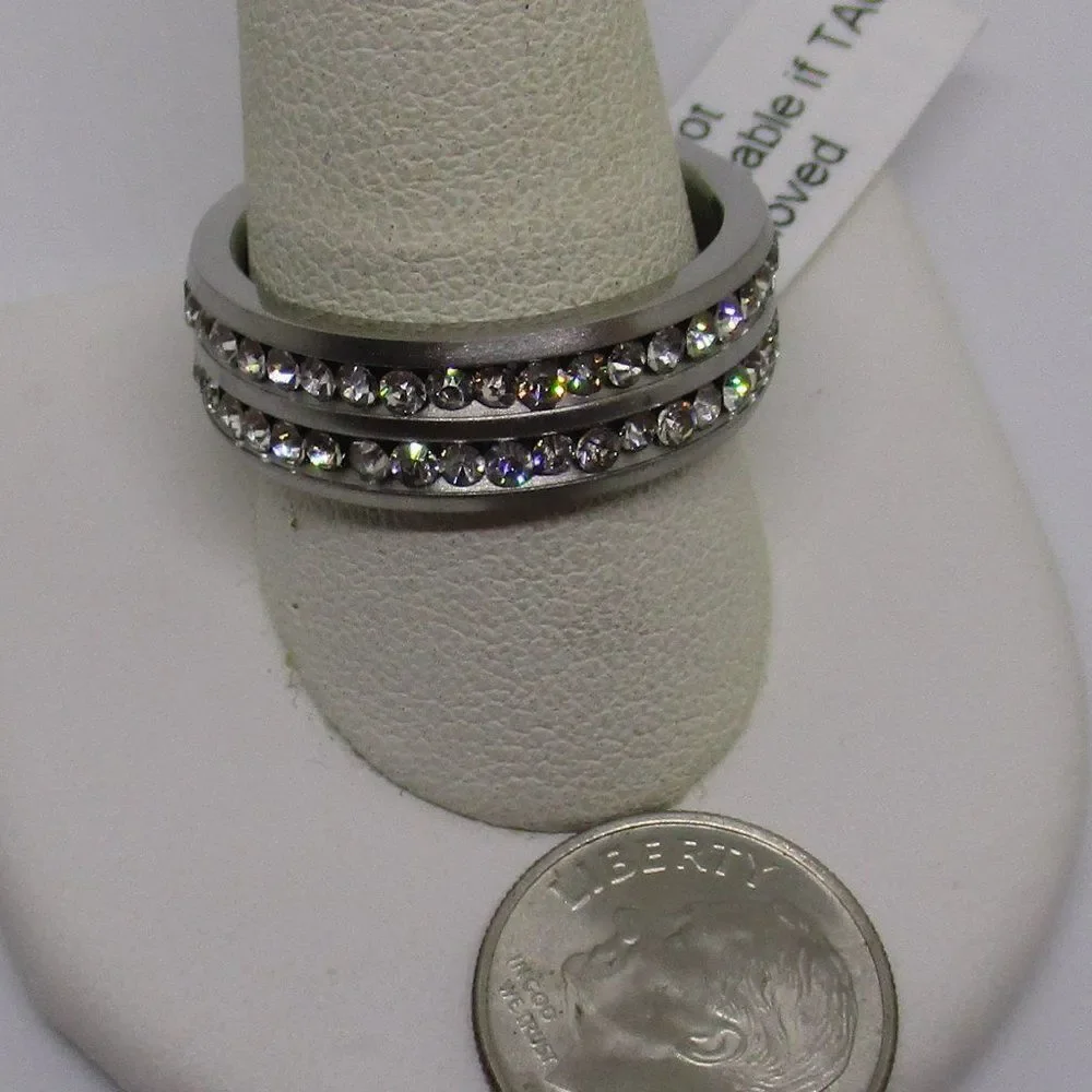 Austrian Crystal Ring Double Row Stainless Steel Size 11